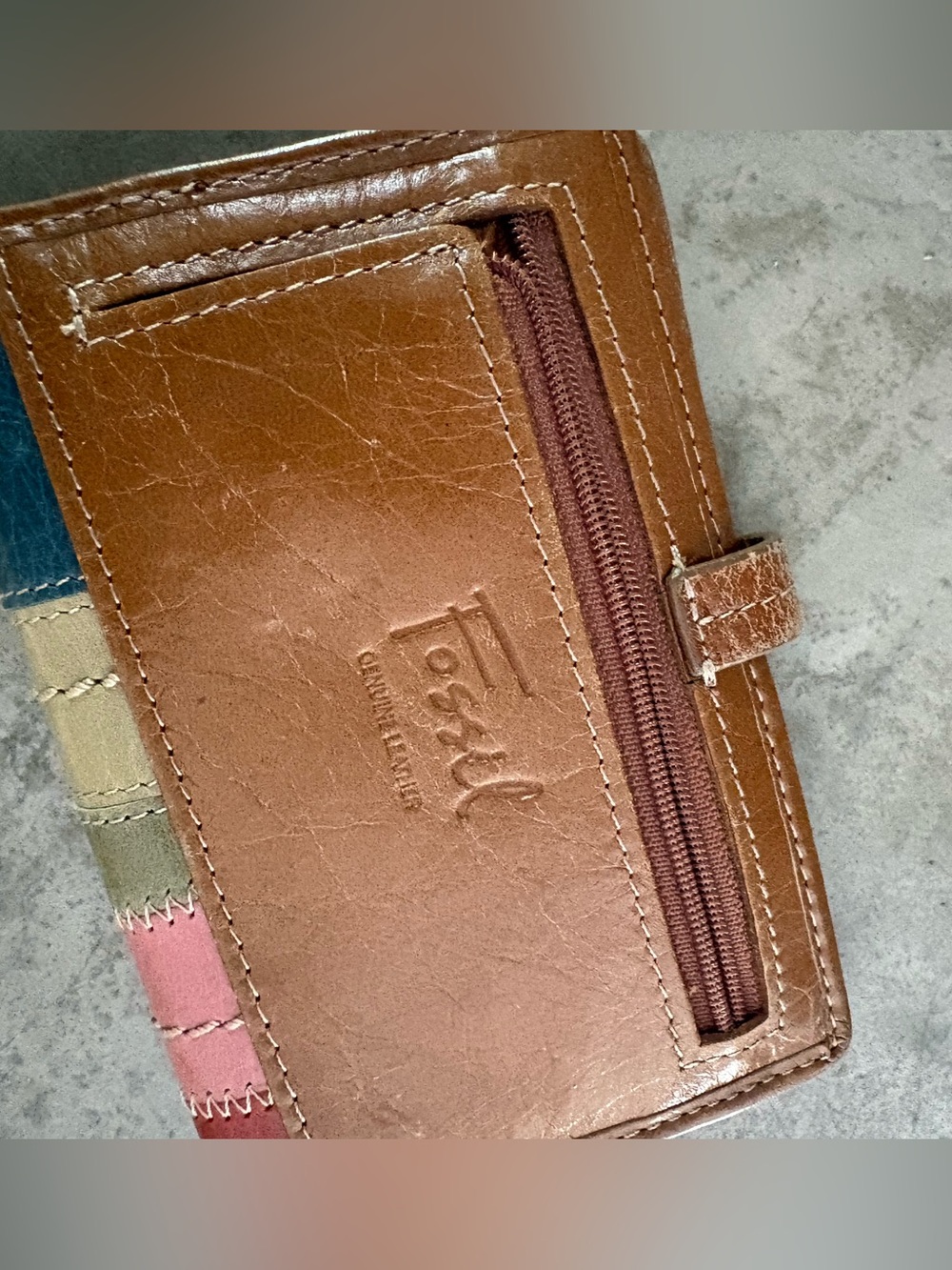 vintage Fossil multicolor striped patchwork leather wallet. - Picture 6 of 6